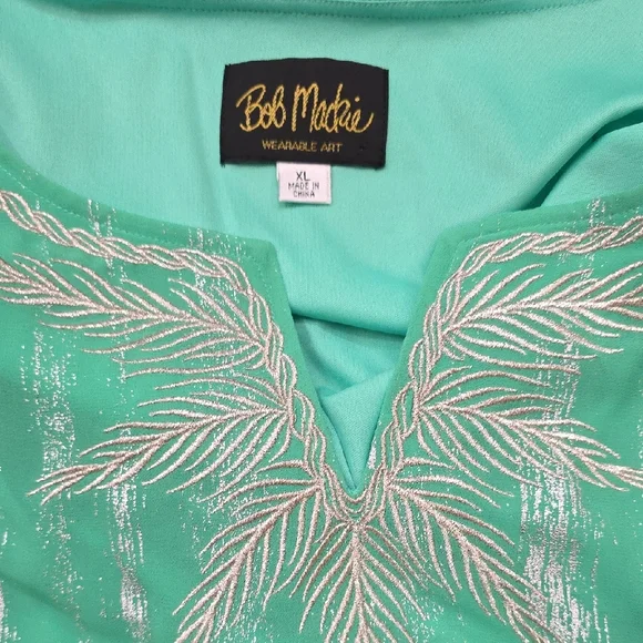 Bob Mackie Mint Green Embroidered V-Neck Tunic - Picture 1 of 6